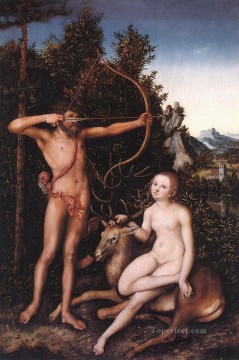 Apollo And Diana religious Lucas Cranach the Elder nude Oil Paintings